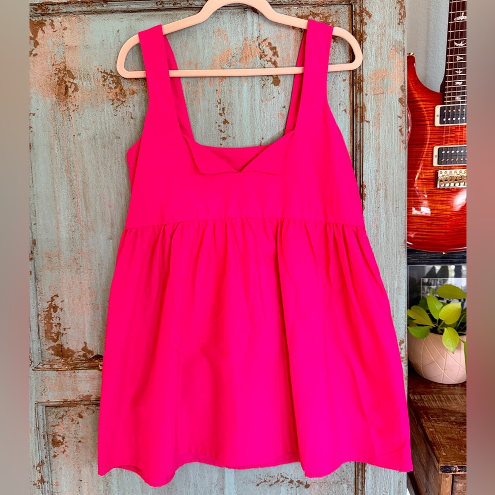 Daily Practice by Anthropologie Hot Pink Sleeveless Split-Neck Mini Dress Small
